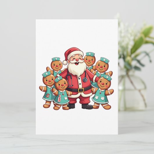 Kerstman Kerstkrans Kerstbrood Verpleegkundigen  Bedankkaart (Staand voorkant)