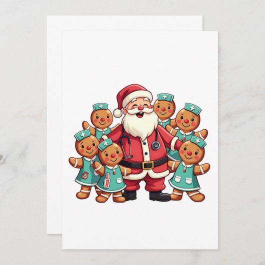 Kerstman Kerstkrans Kerstbrood Verpleegkundigen  Bedankkaart (Voorkant / Achterkant)