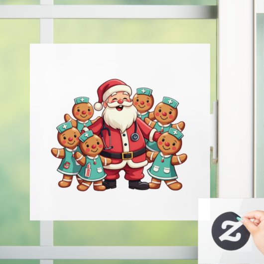 Kerstman Kerstkrans Kerstverpleegsters Raamsticker (Huis)