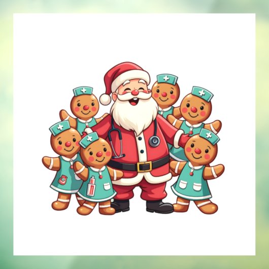 Kerstman Kerstkrans Kerstverpleegsters  Raamsticker (Vel 3)