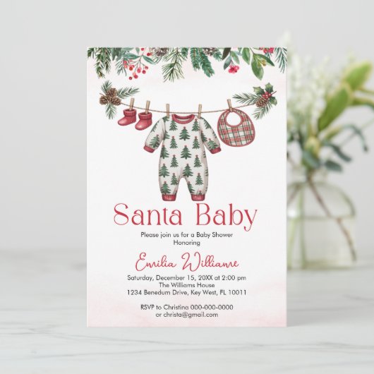 Kerstman Kerstman Baby Boy baby shower Uitnodiging (Staand voorkant)