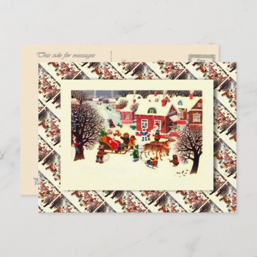  kerstman, kerstman en kinderen feestdagenkaart (Voorkant / Achterkant)