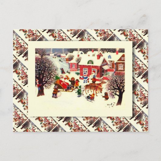  kerstman, kerstman en kinderen feestdagenkaart (Voorkant)