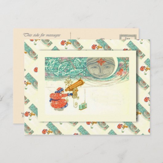  Kerstman, Kerstman en telescoop Feestdagenkaart (Voorkant / Achterkant)