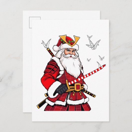 Kerstman Kerstman Japanse kunst Samurai Aankondigingskaart (Voorkant / Achterkant)