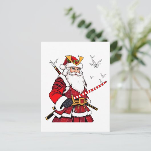 Kerstman Kerstman Japanse kunst Samurai Aankondigingskaart (Staand voorkant)