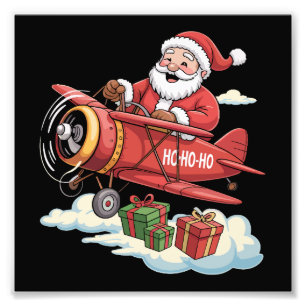 Kerstman Kerstman Piloot Vliegend Vliegtuig Cadeau Foto Afdruk