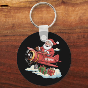 Kerstman Kerstman Piloot Vliegend Vliegtuig Cadeau Sleutelhanger