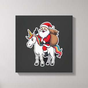 Kerstman Kerstman Ridding Eenhoorn - Kerst Meisjes Canvas Afdruk