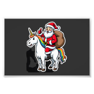 Kerstman Kerstman Ridding Eenhoorn - Xmas Meisjes Foto Afdruk