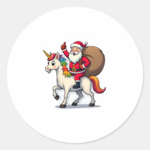 Kerstman kerstman rijdend op eenhoorn - Kerstmeisj Ronde Sticker