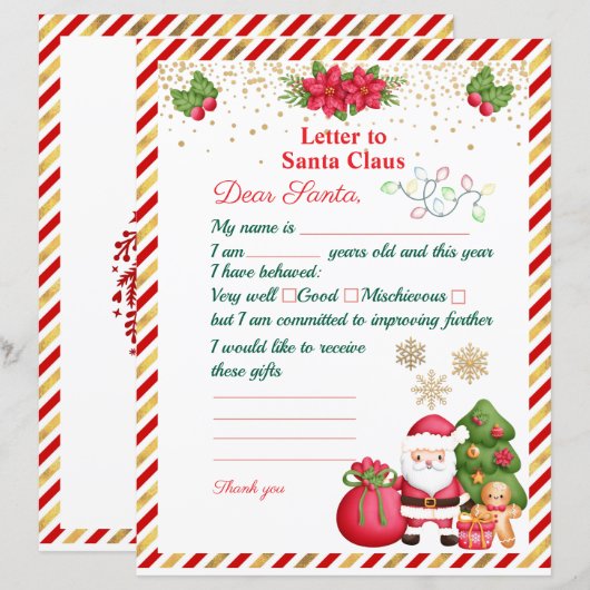 Kerstman Kerstman Verlanglijstje Voor Kinderen (Voorkant / Achterkant)