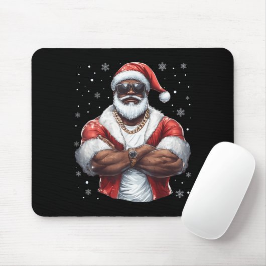 Kerstman Kerstman Xmas Cool Black Afrikaanse Amer Muismat (Met muis)