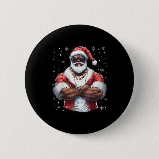 Kerstman Kerstman Xmas Cool Black Afrikaanse Amer Ronde Button 5,7 Cm (Voorkant)