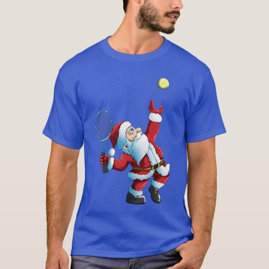 Kerstman Kerstmanennis Gameennis Racket vriend T-shirt (Voorkant)