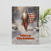 Kerstman Kerstmis Amerikaanse vlag Feestdagenkaart (Staand voorkant)