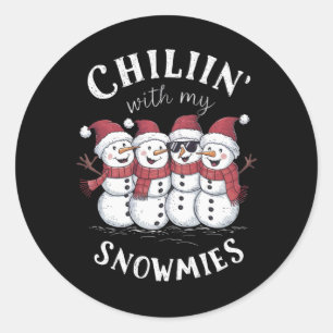 Kerstman Kerstmis Chillen Met Mijn Sneeuwvriendjes Ronde Sticker