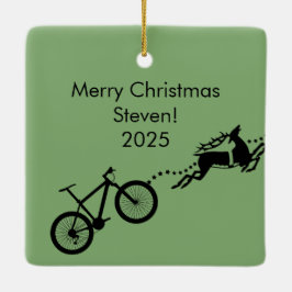 Kerstman Kerstmis Fiets Rendier Grappig Keramisch Ornament