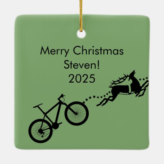 Kerstman Kerstmis Fiets Rendier Grappig Keramisch Ornament (Achterkant)