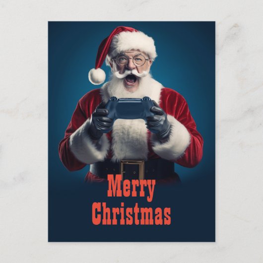 Kerstman Kerstmis Gamer Briefkaart (Voorkant)