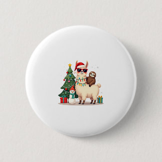 Kerstman Kerstmis Grappige Lama Luiaard Kerstmis ( Ronde Button 5,7 Cm