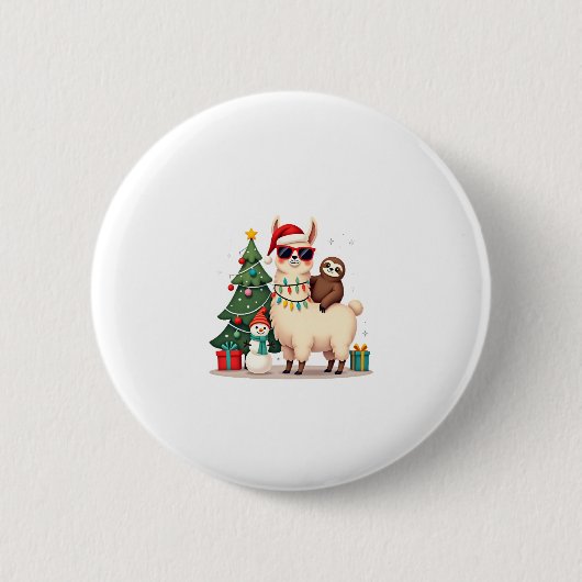 Kerstman Kerstmis Grappige Lama Luiaard Kerstmis ( Ronde Button 5,7 Cm (Voorkant)