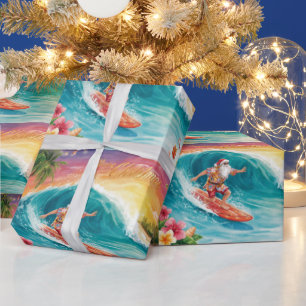 Kerstman Kerstmis in juli bij de strand surfer Cadeaupapier