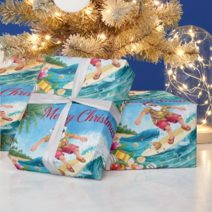 Kerstman Kerstmis in juli bij de strand surfer Cadeaupapier