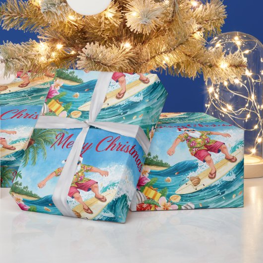 Kerstman Kerstmis in juli bij de strand surfer Cadeaupapier (Feestdagen)