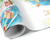 Kerstman Kerstmis in juli bij de strand surfer Cadeaupapier (Rol Hoek)
