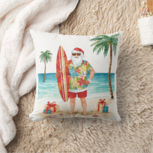 Kerstman Kerstmis in juli op de strand surfer Kussen