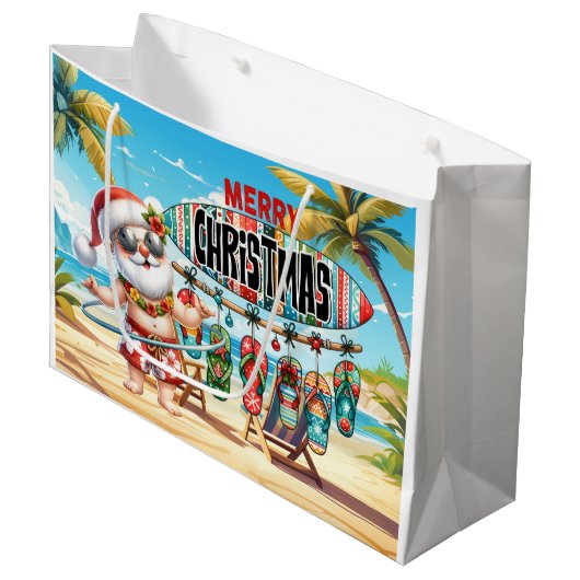 Kerstman Kerstmis in juli op het strand Groot Cadeauzakje (Voorkant Gekanteld)