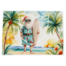 Kerstman Kerstmis in juli op het strand surfer