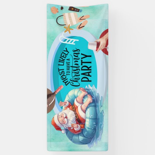 Kerstman Kerstmis in juli Pool Party Banner (Verticaal)