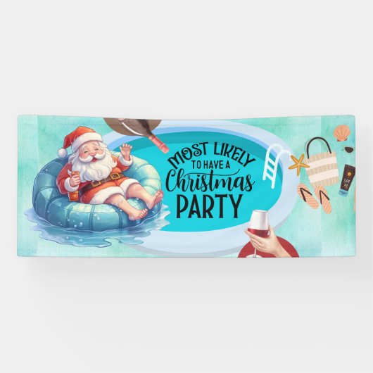 Kerstman Kerstmis in juli Pool Party Banner (Horizontaal)