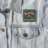 Kerstman Kerstmis is het seizoen Groeps Kerstmis  Vierkante Button 5,1 Cm (In situ)