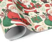 Kerstman Kerstmis jaren 50 Cadeaupapier (Rol Hoek)