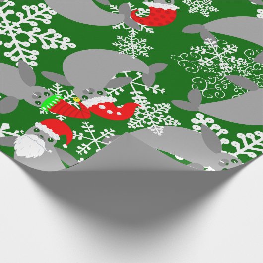 Kerstman Kerstmis Manatee Green Cadeaupapier (Hoek)