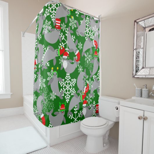 Kerstman Kerstmis Manatee Green Douchegordijn (In situ)
