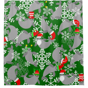 Kerstman Kerstmis Manatee Green Douchegordijn