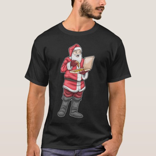 Kerstman Kerstmis Pizza T-shirt (Voorkant)