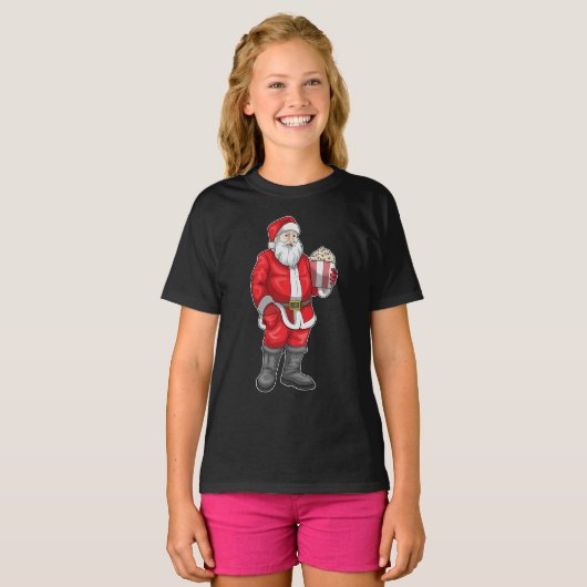 Kerstman Kerstmis Popcorn T-shirt (Voorkant volledig)