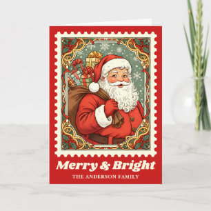 Kerstman Kerstmis Postzegel Merry & Bright Feestdagen Kaart