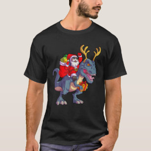 Kerstman Kerstmis Rijdend op Dinosaurus Herten Ker T-shirt