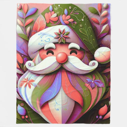 Kerstman Kerstmis Roze Paarse Groen Fleece Deken (Voorkant)
