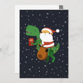 Kerstman Kerstmis T-rex Dinosauriër slee Feestdagenkaart (Voorkant / Achterkant)