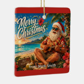 Kerstman Kerstmis ukulele spelend Keramisch Ornament (Rechts)