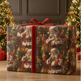 Kerstman Kerstmis Vintage Cadeaupapier