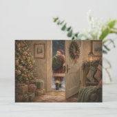 Kerstman Kerstmis vintage Feestdagenkaart (Staand voorkant)