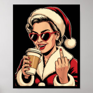 Kerstman Kerstmis Vintage Hart Zonnebril Midden Poster